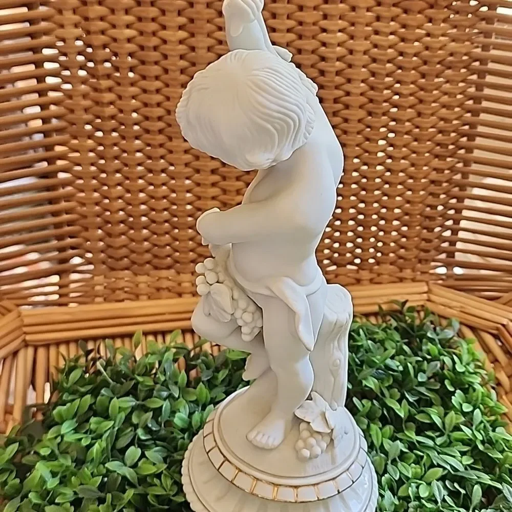 Vintage Bisque Porcelain Cherub Boy Holding Grapes Andrea By Sadek 1952